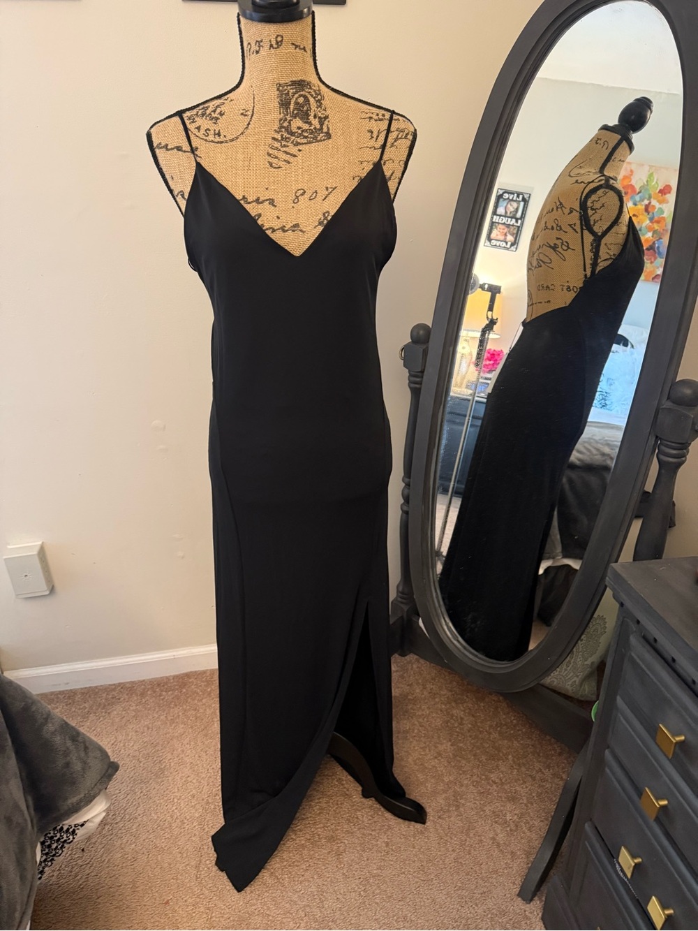 Zara Black spaghetti strap Dress with side slit V-Neck